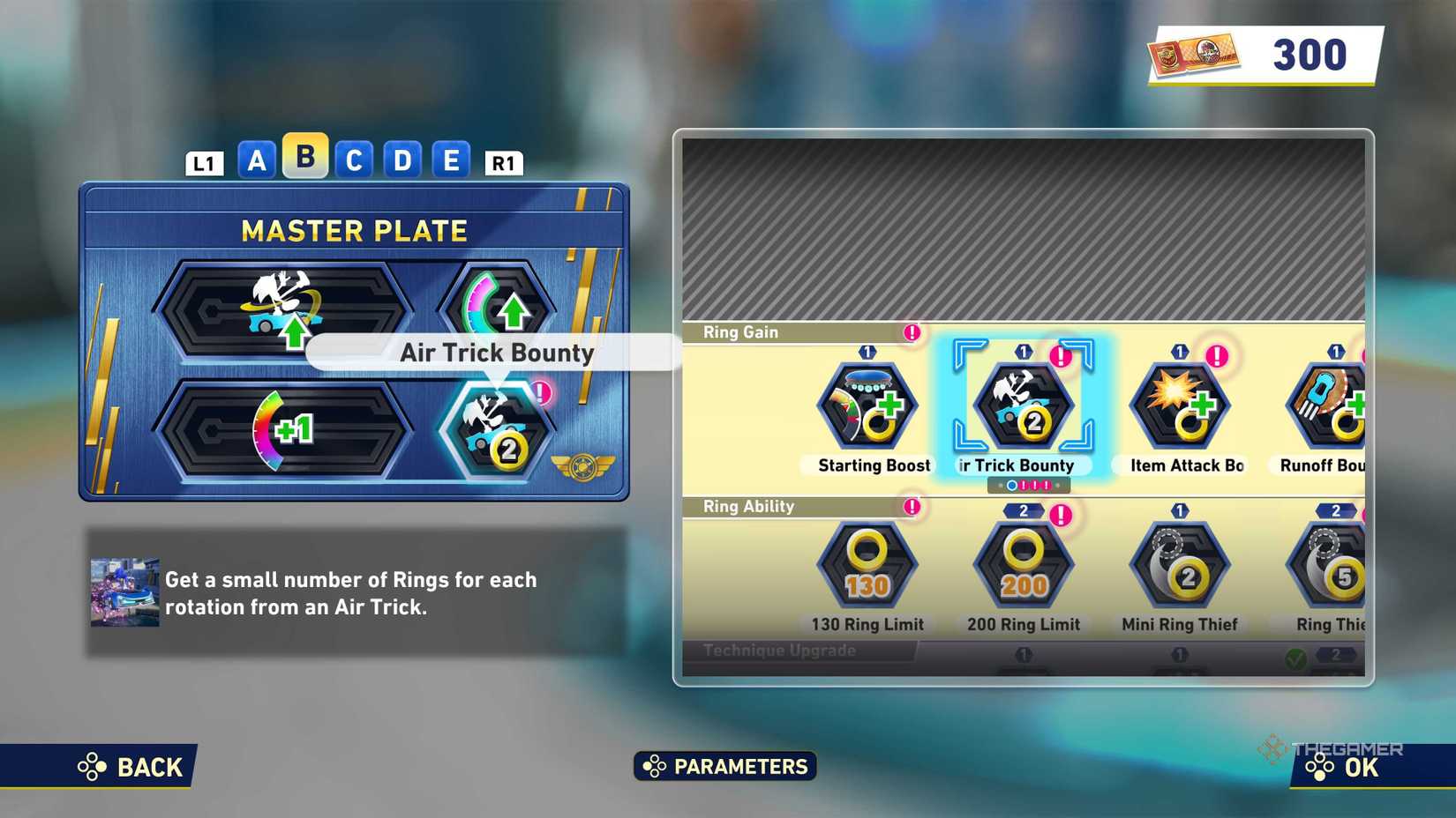 The Gadget selection screen in Sonic Racing: CrossWorlds.
