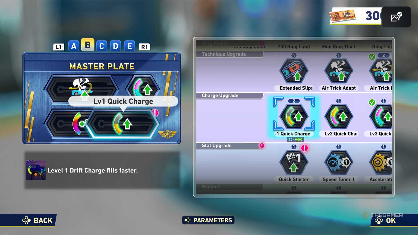 The Gadget selection screen in Sonic Racing: CrossWorlds.