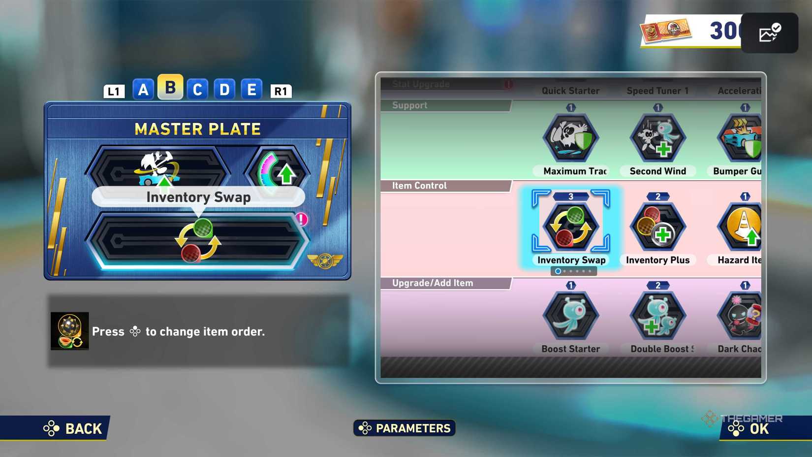 The Gadget selection screen in Sonic Racing: CrossWorlds.