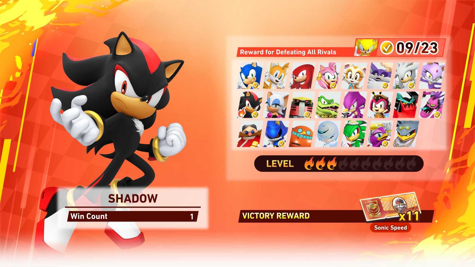 A screen showing all the rivals in Sonic Racing: CrossWorlds.