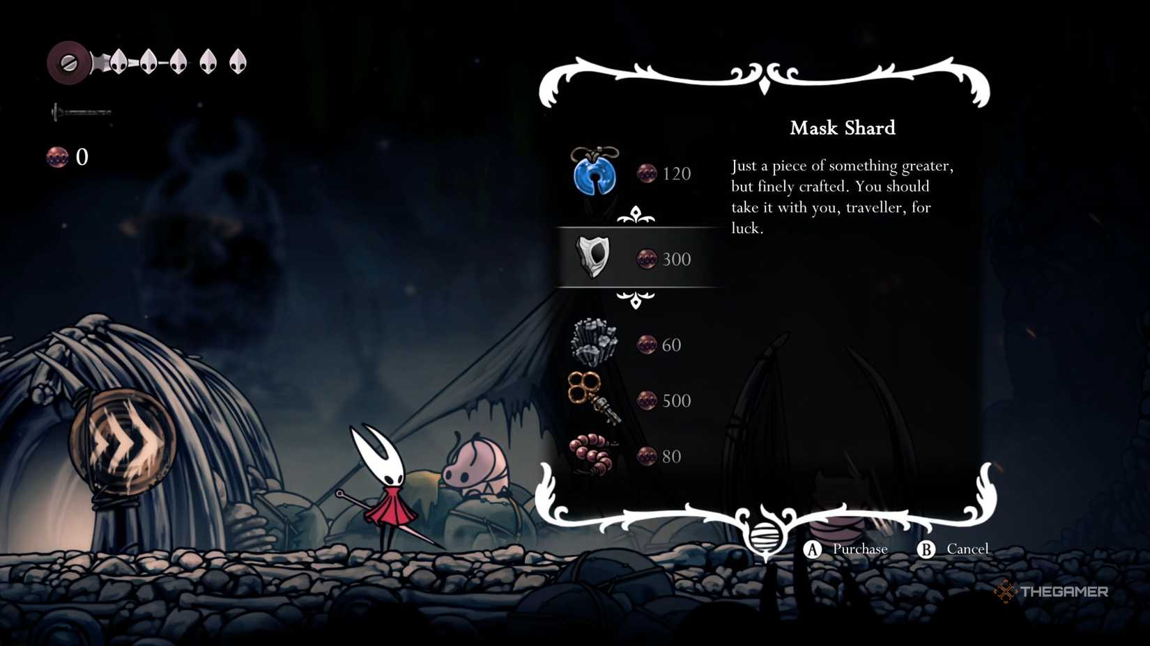 Hollow Knight Silksong shop menu.