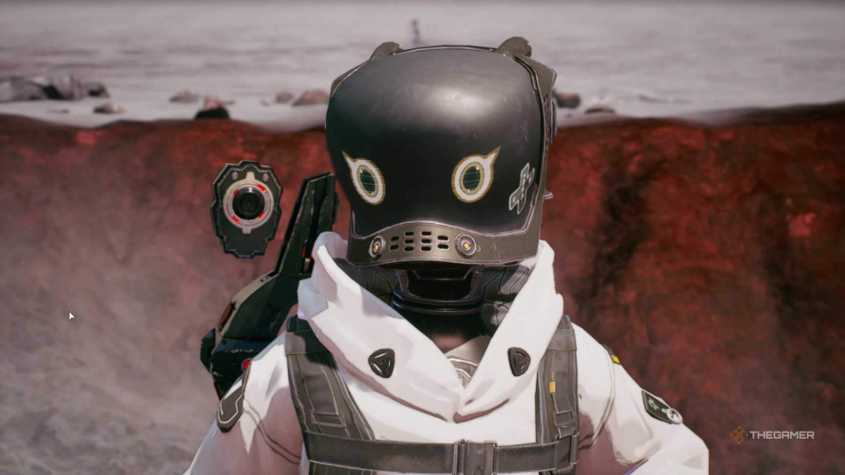 a closeup of toby the robot in daemon x machina: titanic scion