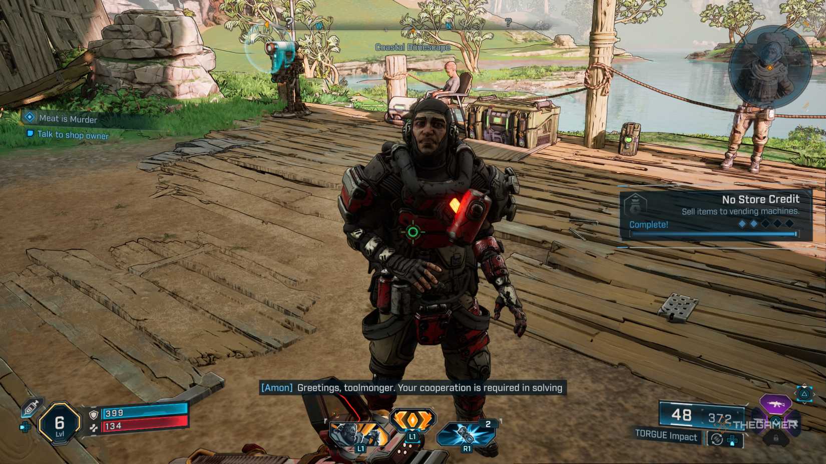 Amon talking to Otis, a toolmaker, and asking for his assistance with an investigation in Borderlands 4.