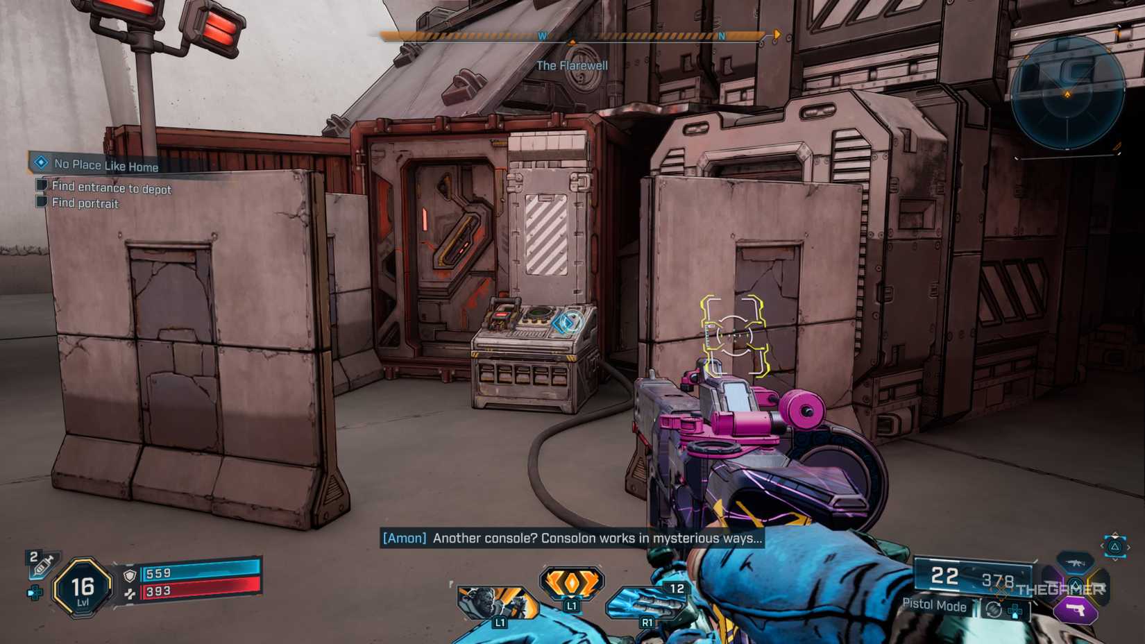 Amon locating a second console needed for the No Place Like Home mission in the Flarewell base in Borderlands 4.