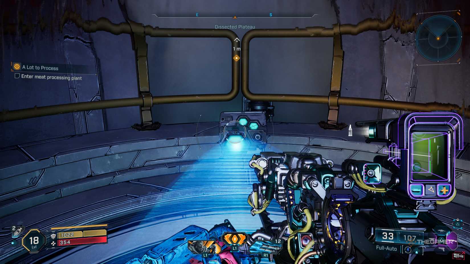 Amon standing and getting scanned by a wildhorn scanner at The Killing Floors in Borderlands 4.