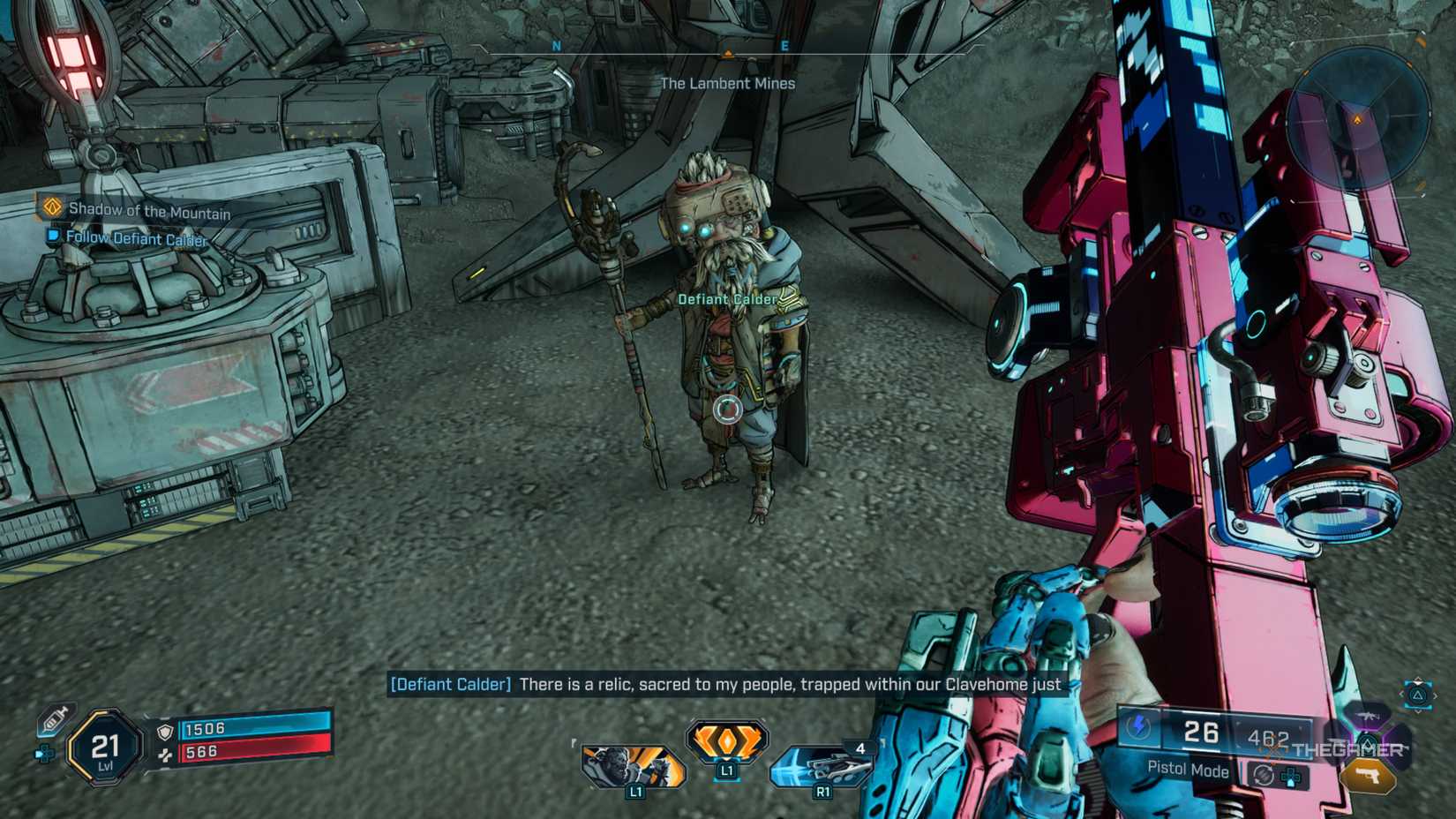 Amon listening to Defiant Calder tell him about his people's scared relic in Borderlands 4.
