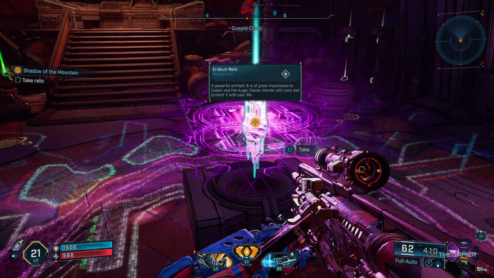 Amon looking at the Eridium Relic that Defiant Calder asked him to retrieve in Borderlands 4.