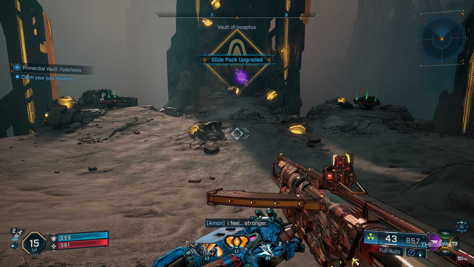 Amon receiving an upgrade to his Glide Pack as a reward for beating Primordial Guardian Inceptus in Borderlands 4.