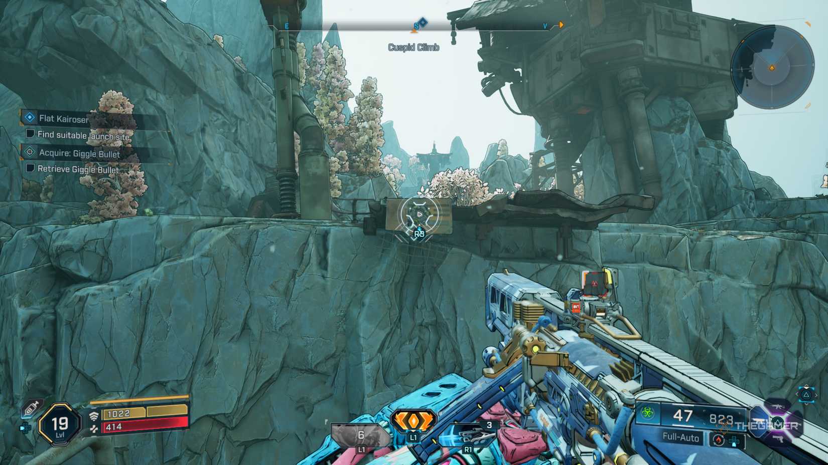 Amon looking up at a Grapple Point attached to a broken bridge in Borderlands 4.