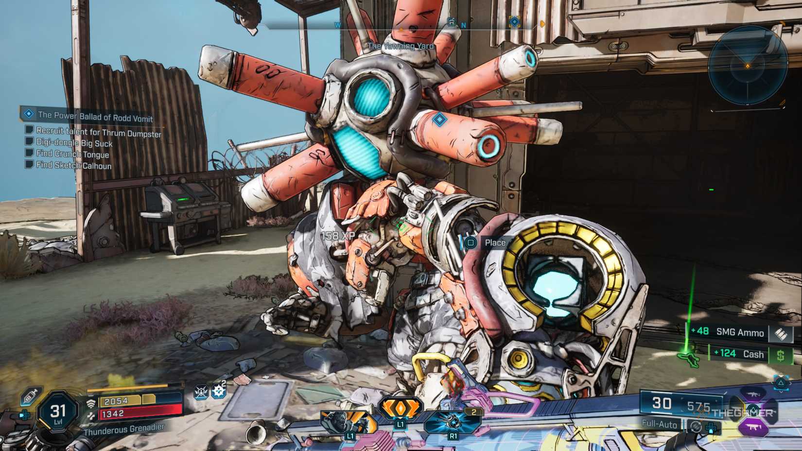 Amon standing next to a defeated Big Suck and preparing to use the digi-dongle on him in Borderlands 4.