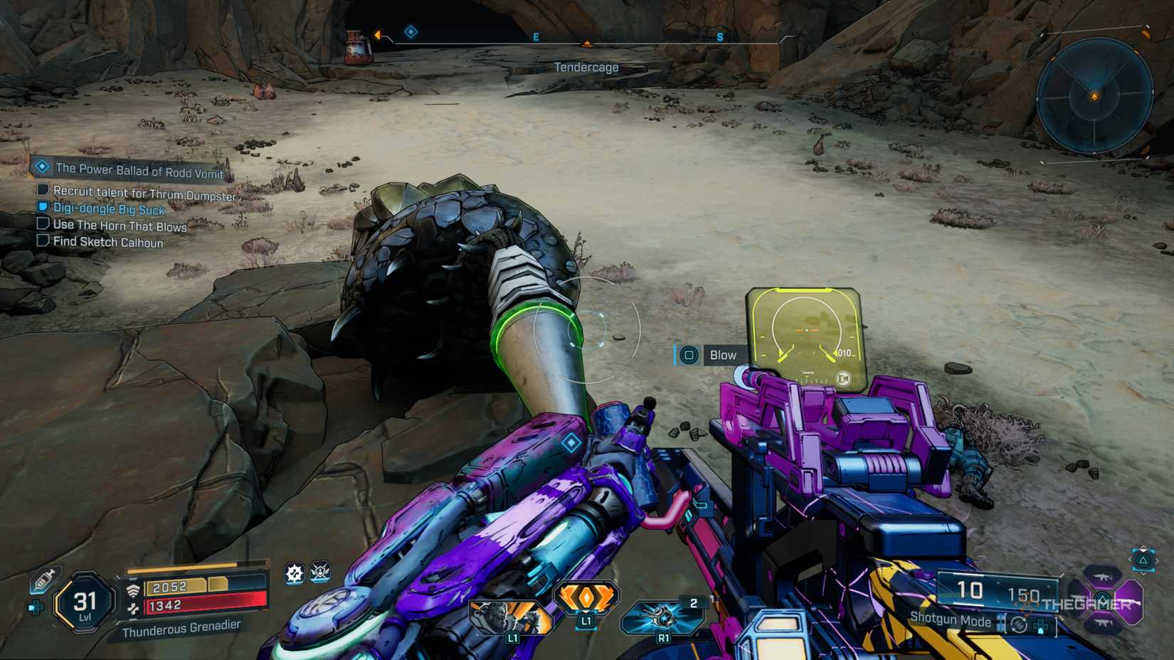 Amon standing next to a large metal horn with an interaction to blow it in Borderlands 4.