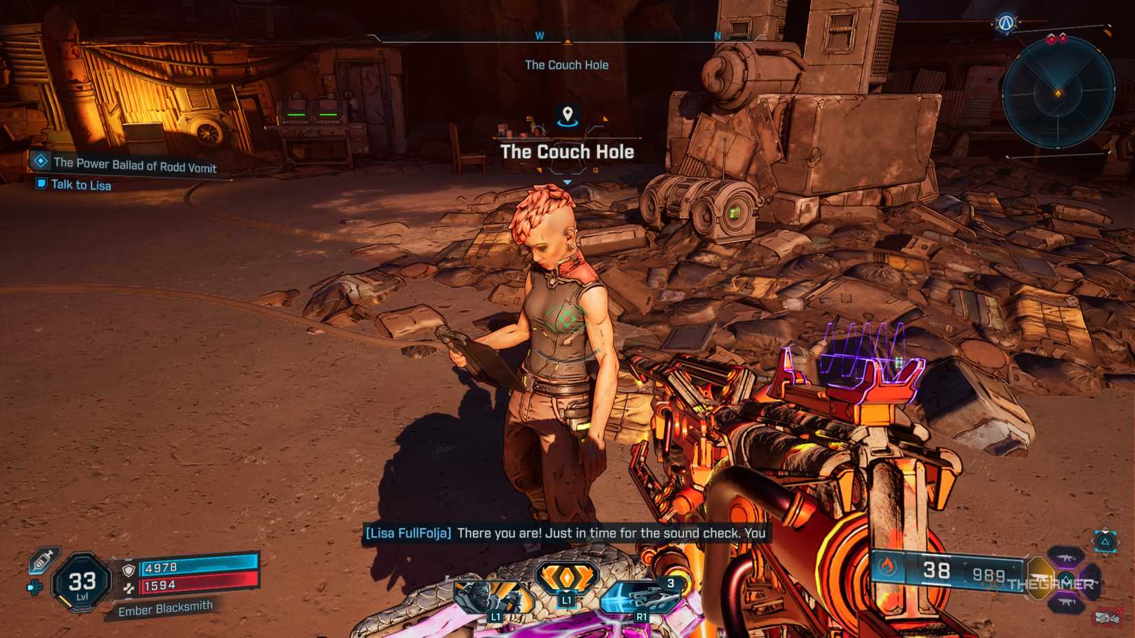 Amon talking to Lisa about her upcoming sound check to start a side mission in Borderlands 4.