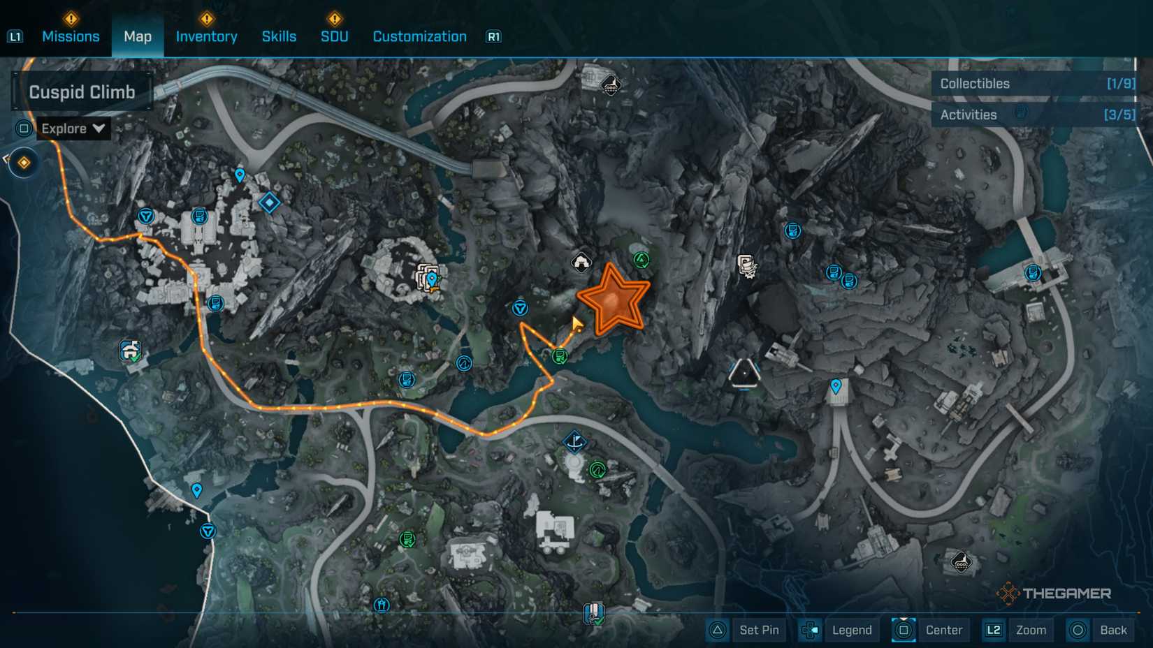 Close up of an area of Cuspid Climb in Terminus Range with an orange star edited onto the cave containing the first Vault Key Fragment in Borderlands 4.