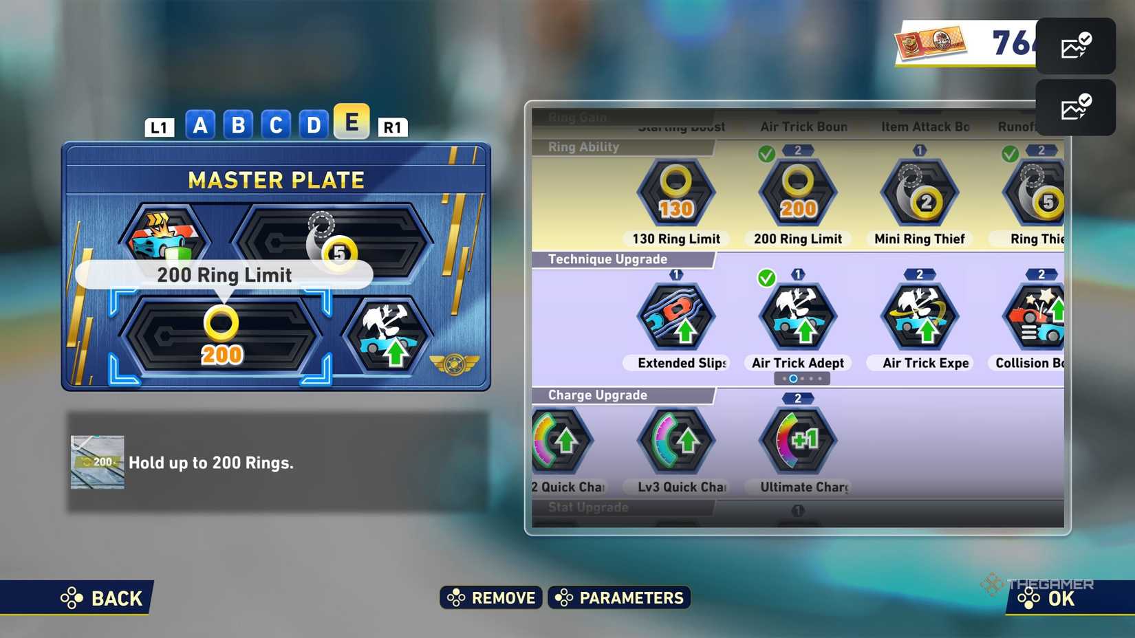 200 Ring Limit Gadget on a Gadget Board in Sonic Racing CrossWorlds.