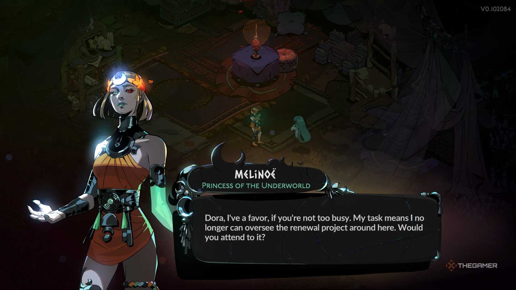 Melinoe asks Dora to help with decorating the Crossroads in Hades 2.
