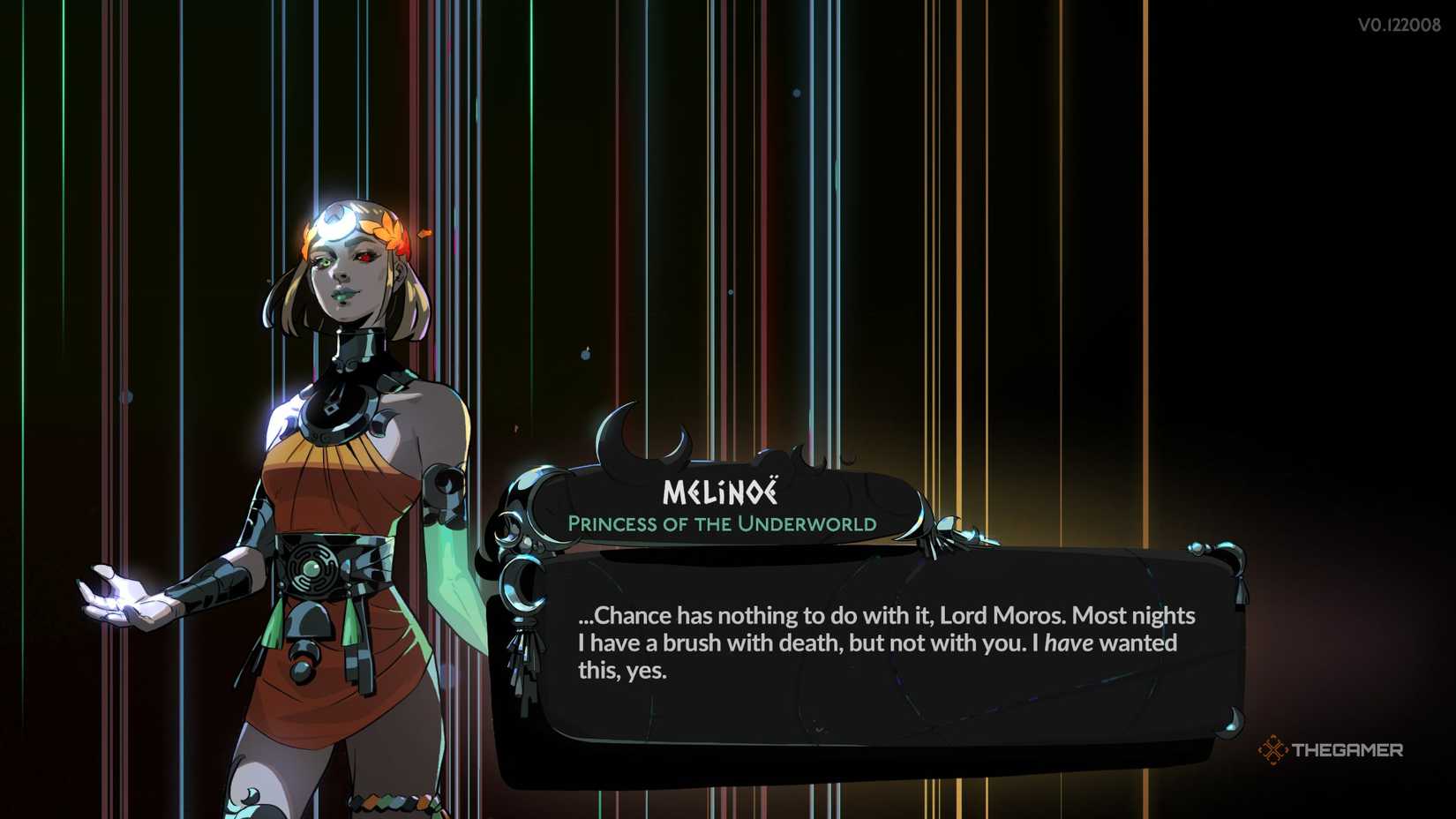 Melinoe tells Moros that she has wanted to brush up against him romantically in Hades 2.