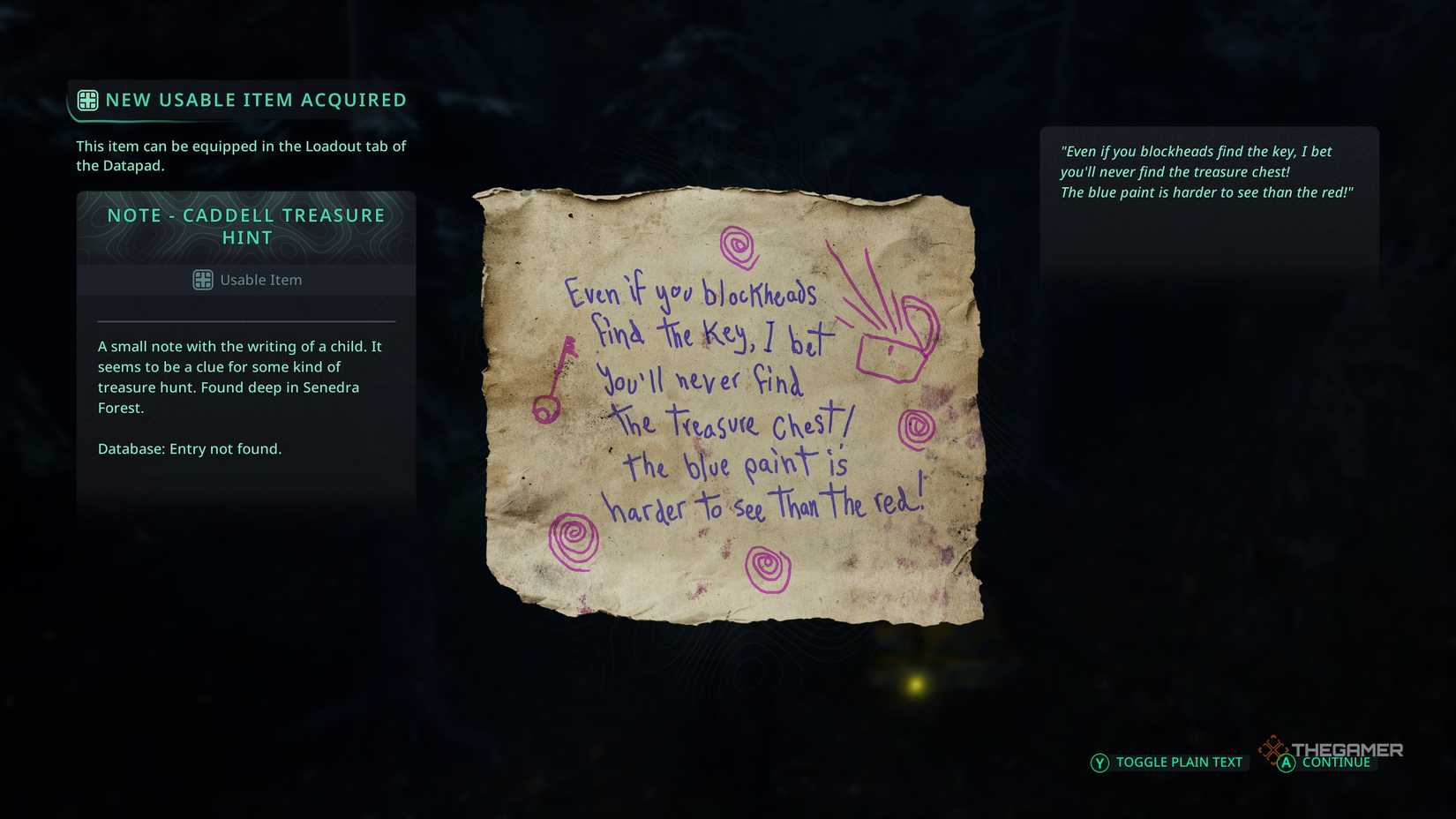 A treasure hunt note in Hell Is Us.