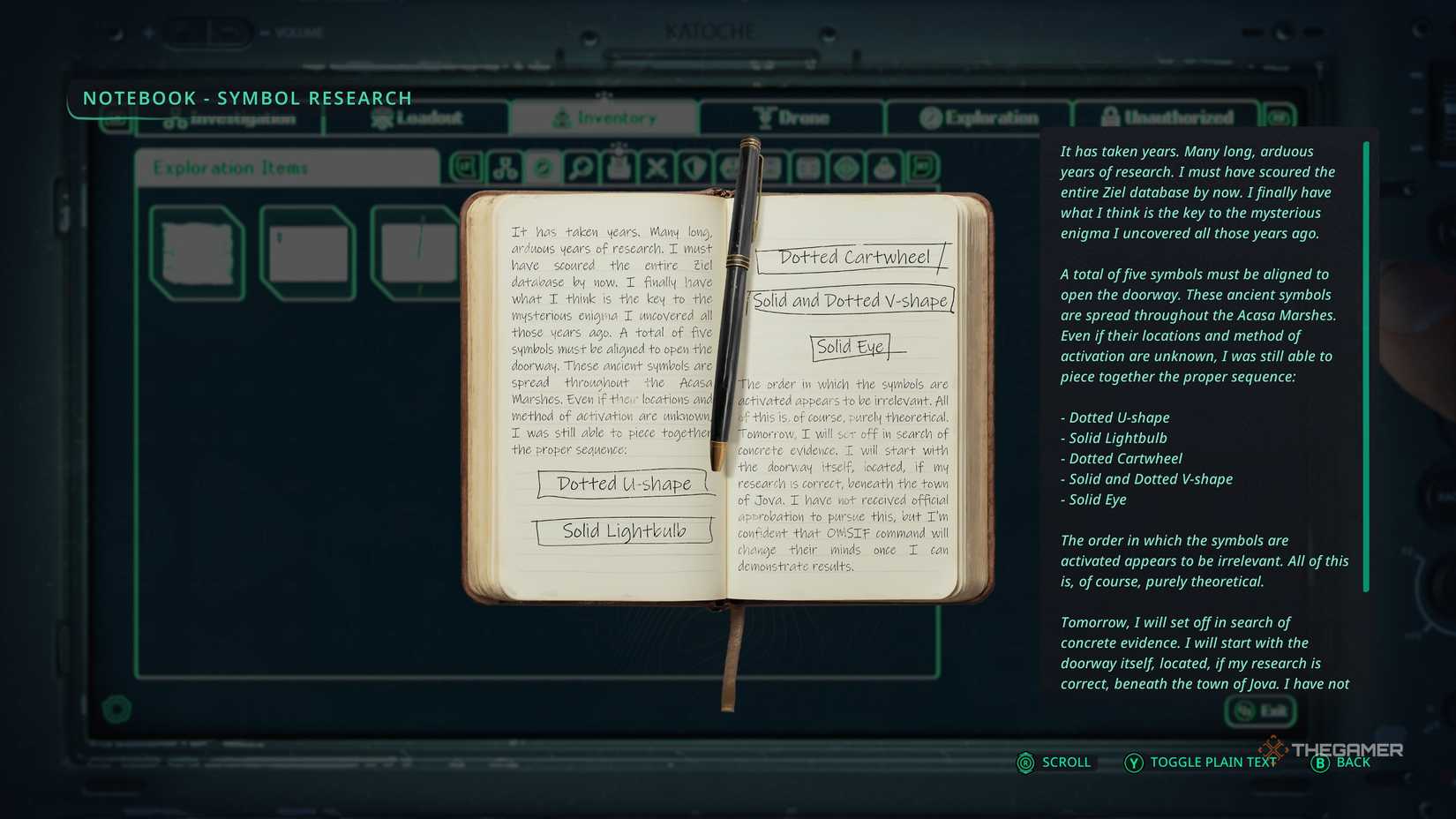 The Notebook - Symbol Research Item in Hell Is Us.