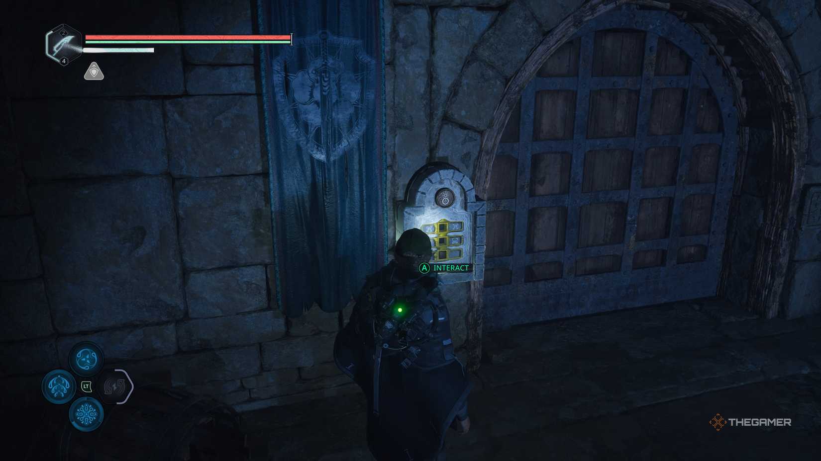 A locked yellow Ecstasy Lymbic Door in the Lymbic Forge in Hell Is Us.