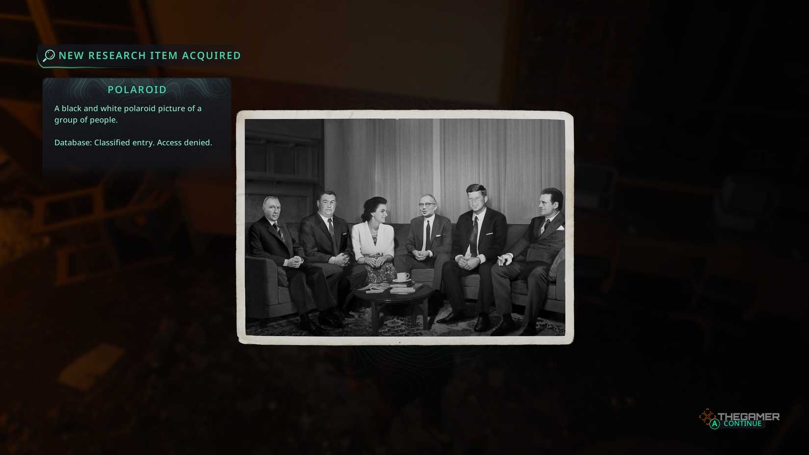 A photo of multiple men in suits together in black and white in Hell Is Us.