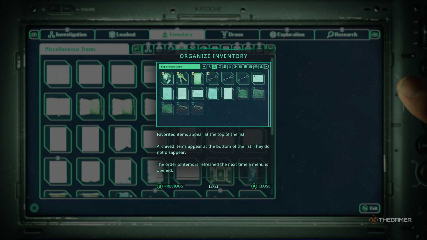 The tutorial for how to organise your inventory in Hell Is Us.