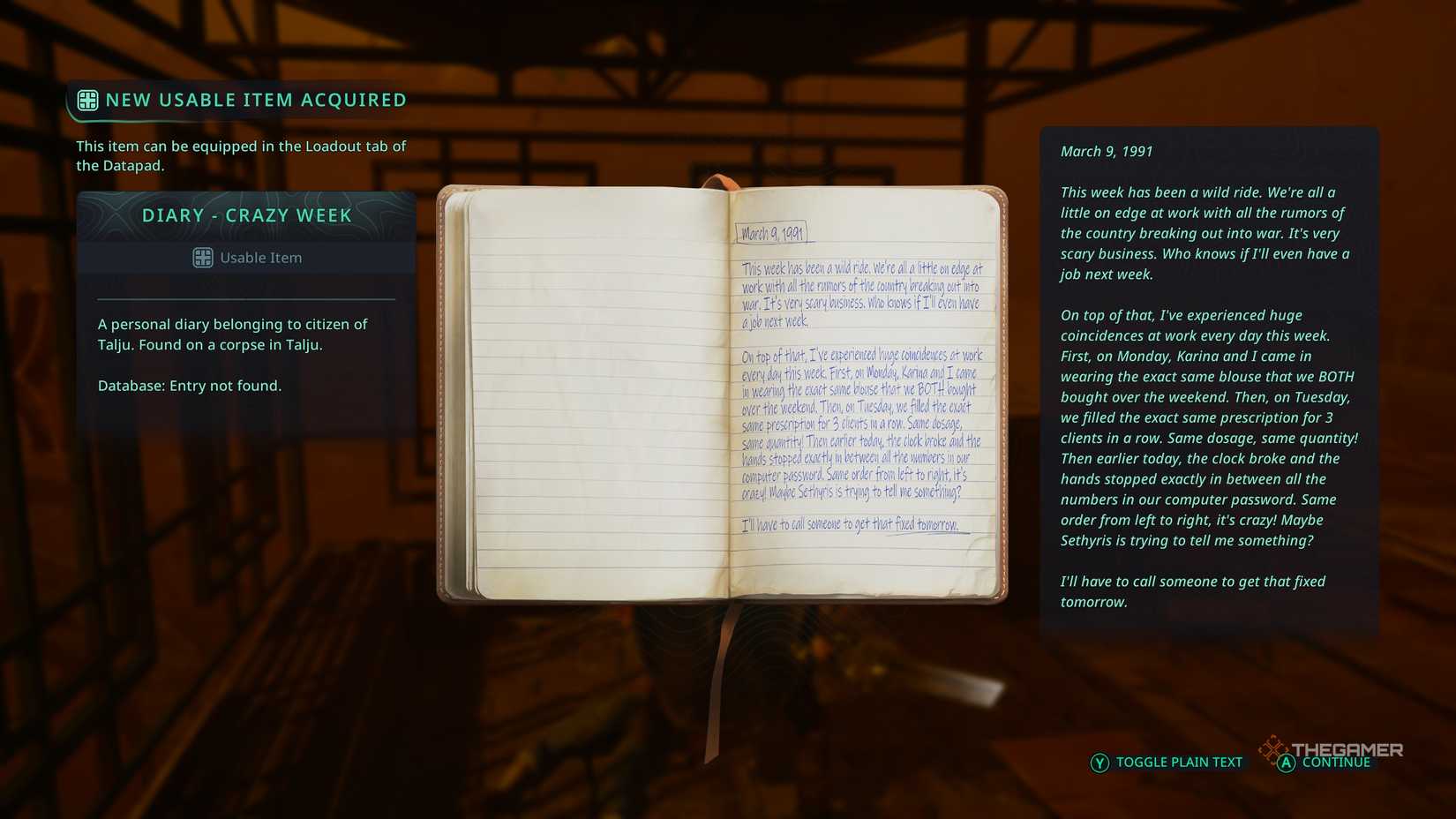 The Diary - Crazy Week as seen in Hell Is Us.