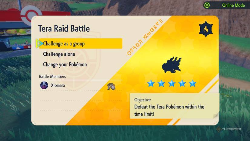 Player begins a Tera Raid battle against Shiny Chi-Yu in Pokemon Scarlet and Violet.