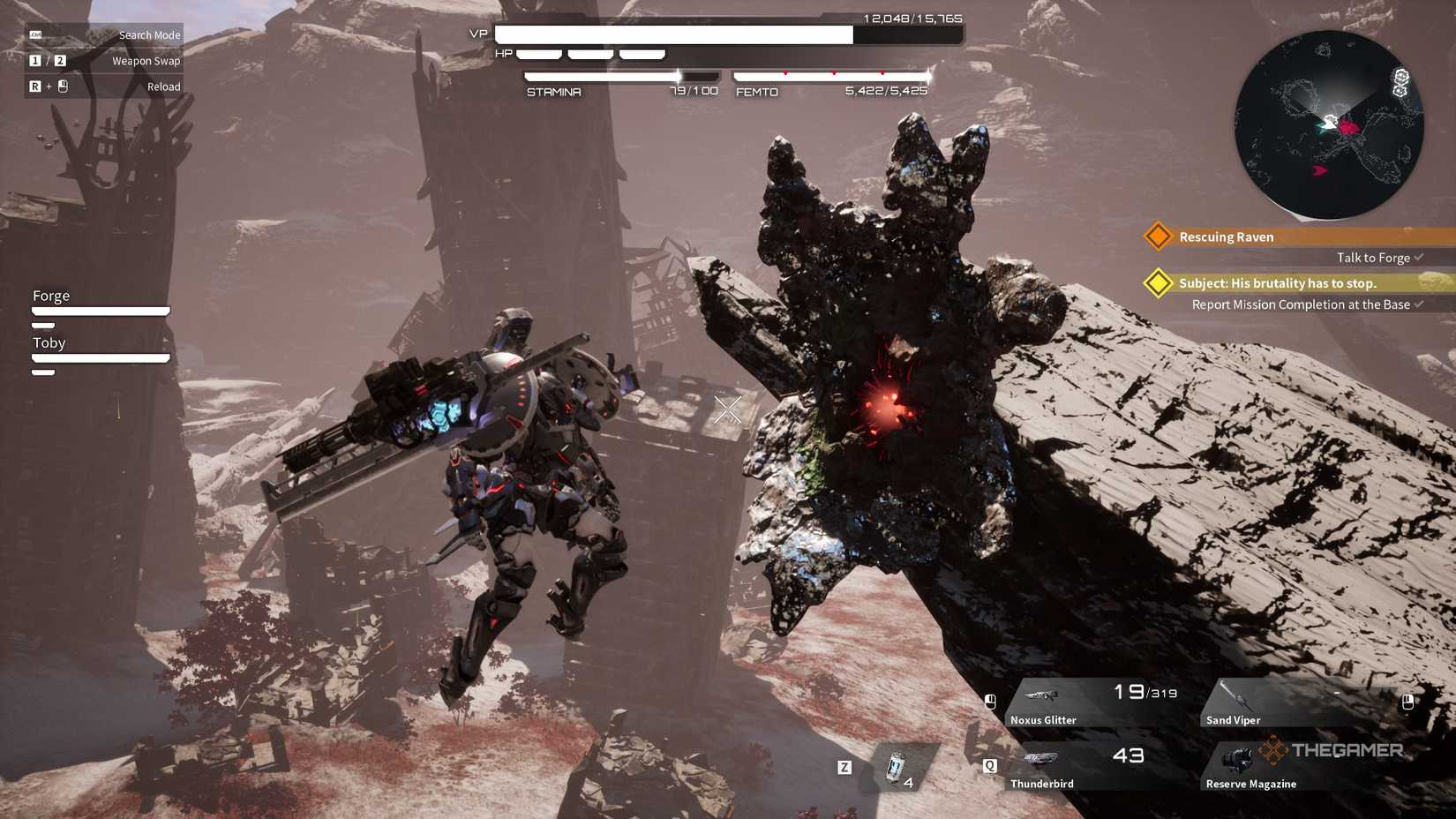 a mining node is shaped like a stone flower in daemon x machina: titanic scion.