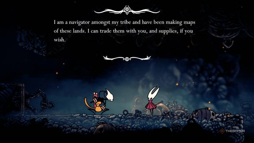 Sherma offers to sell Hornet maps during their first encounter in Hollow Knight: Silksong.