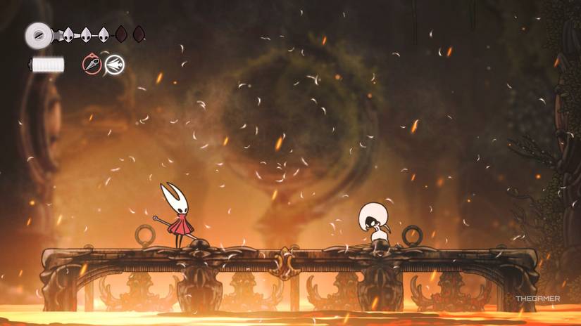 Hornet defeats Lace at the Deep Docks in Hollow Knight: Silksong.