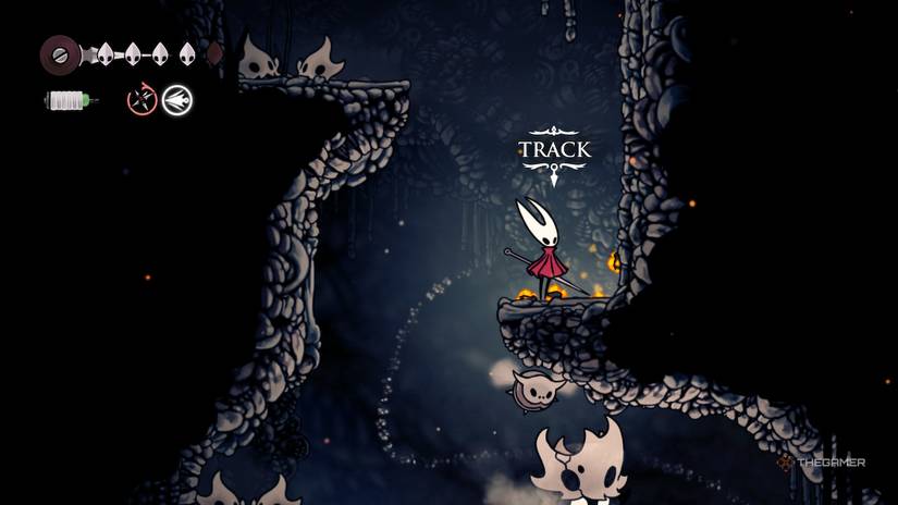 Hornet finds Flintbeetle residue and tracks it in Hollow Knight: Silksong.
