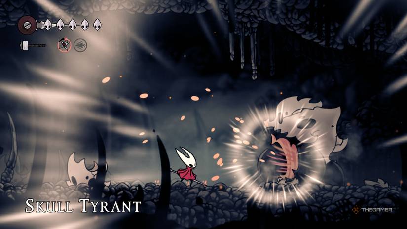 The Skull Tyrant roars at Hornet in Hollow Knight: Silksong.