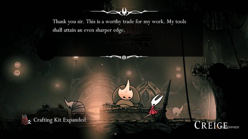 Creige expands the crafting kit of Hornet for finishing Clearing Craws in Hollow Knight: Silksong.