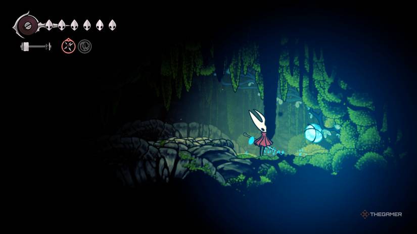 Hornet finds the second plasmium within a nest of moss in Hollow Knight: Silksong.