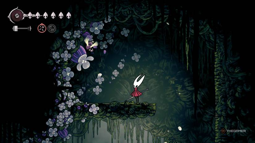 Hornet finds the Fifth Pollip Heart guarded by wood wasps in Hollow Knight: Silksong.