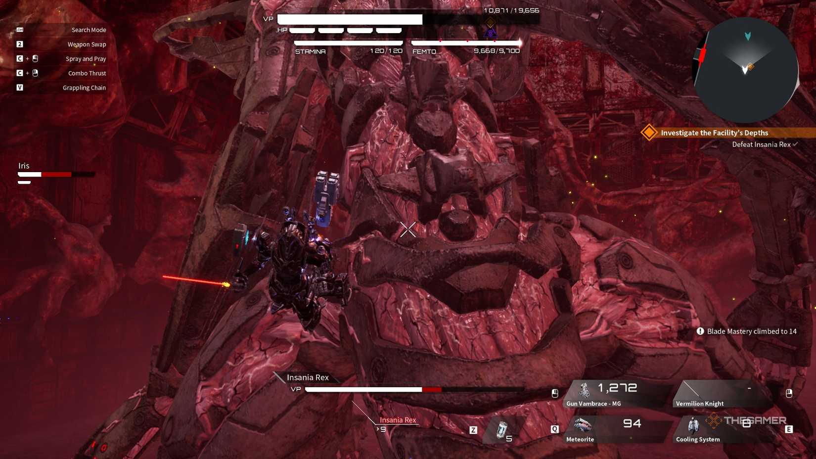 a player approaches insania rex from the rear with a laser sword in daemon x machina: titanic scion.