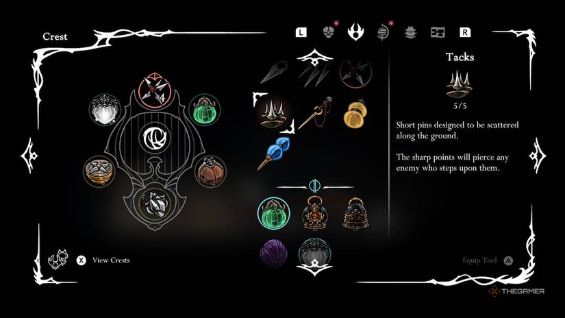 Hornet inspects the newly given Tacks trap in Hollow Knight: Silksong.