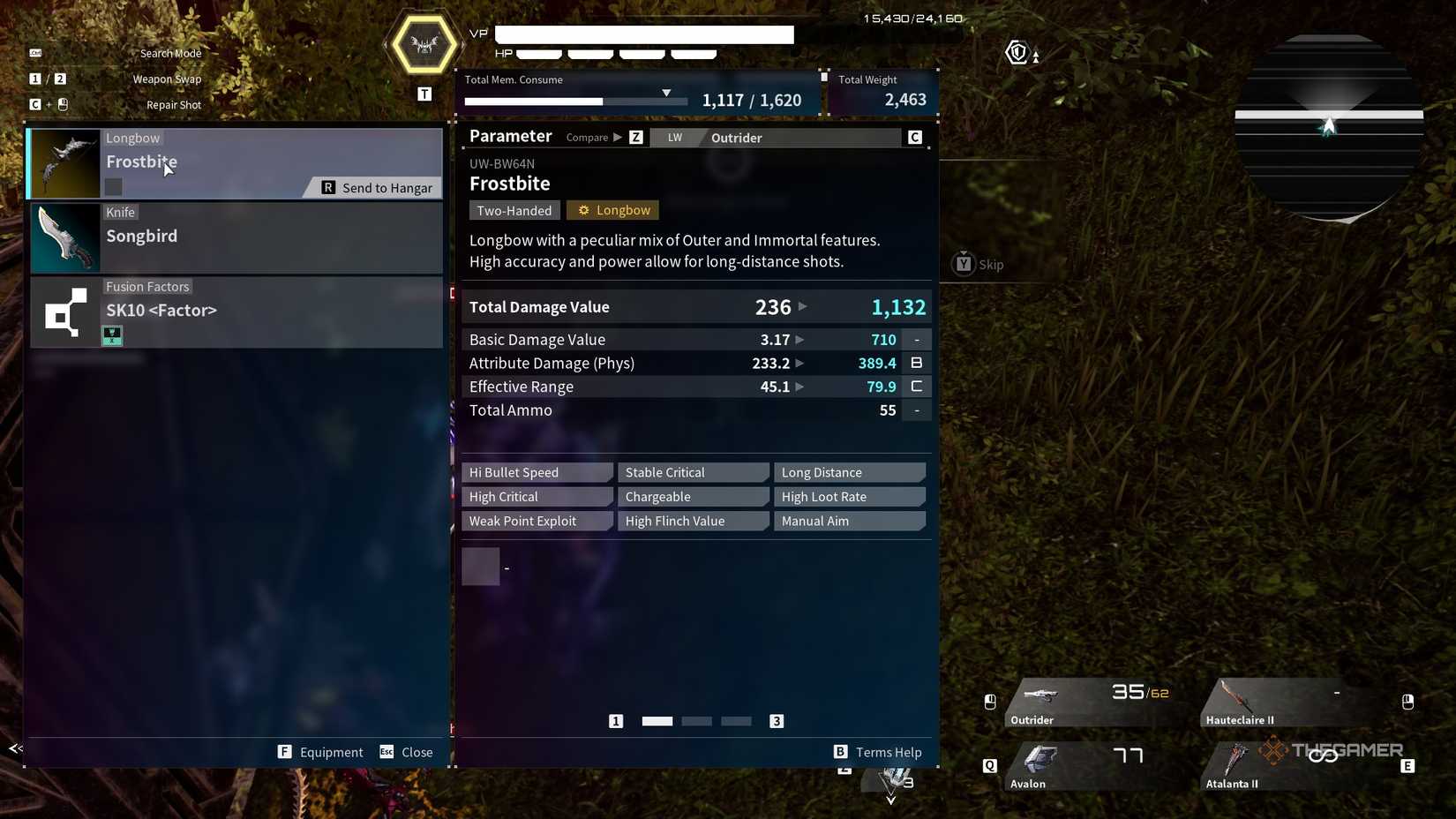 arachne's rarest drop, the frostbite longbow, appears after her boss battle in daemon x machina: titanic scion.