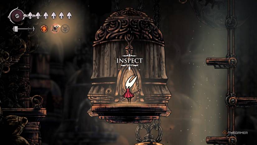 Hornet inspects the locked door of her new bellhome in Hollow Knight: Silksong.