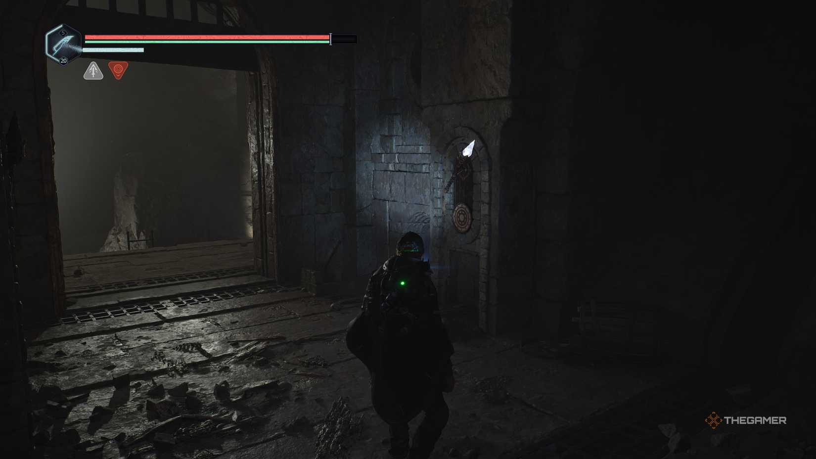 A tilted scone in the lower section of Pathem Abbey in Hell Is Us.