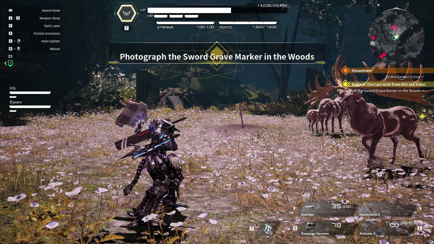 a sword marks the grave of a soldier in a field of white flowers in daemon x machina: titanic scion.