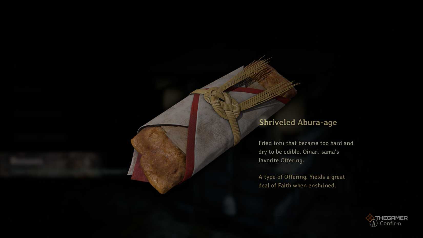 The Shriveled Abura-age item used for Faith in Silent Hill f.