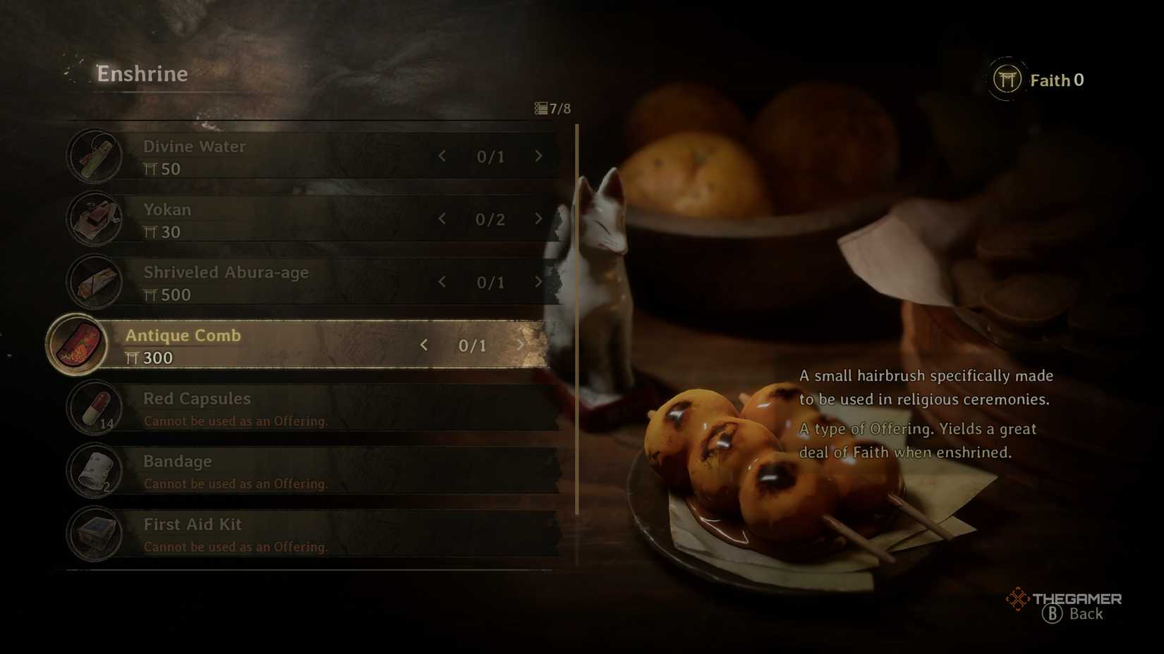 The enshrine menu as seen in Silent Hill f.