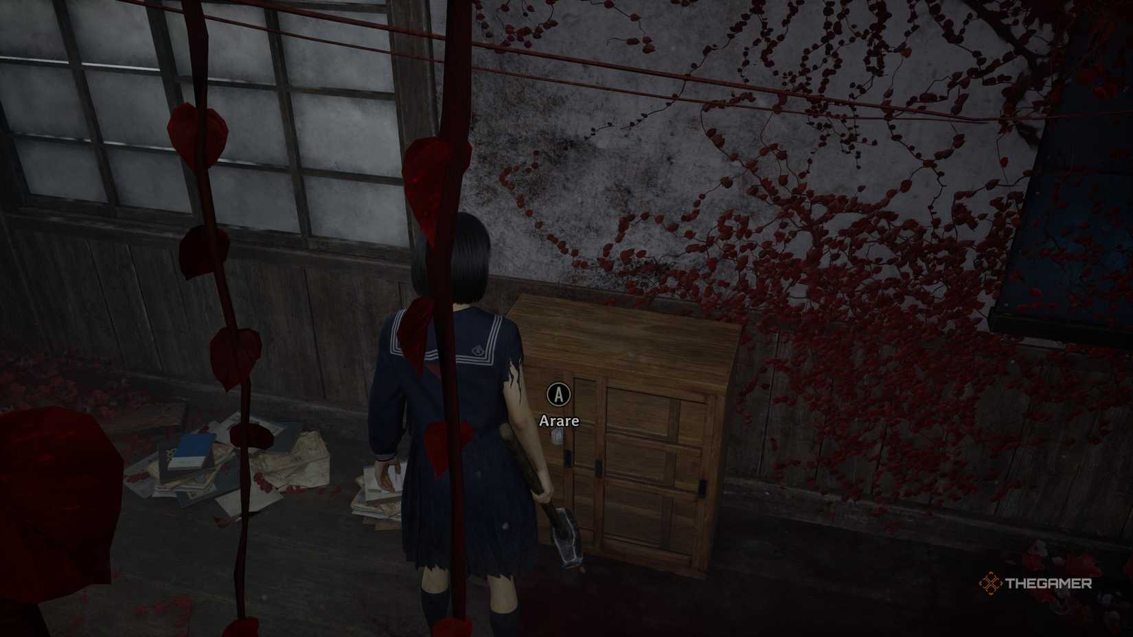 Picking up Arare in a classroom in Silent Hill f.