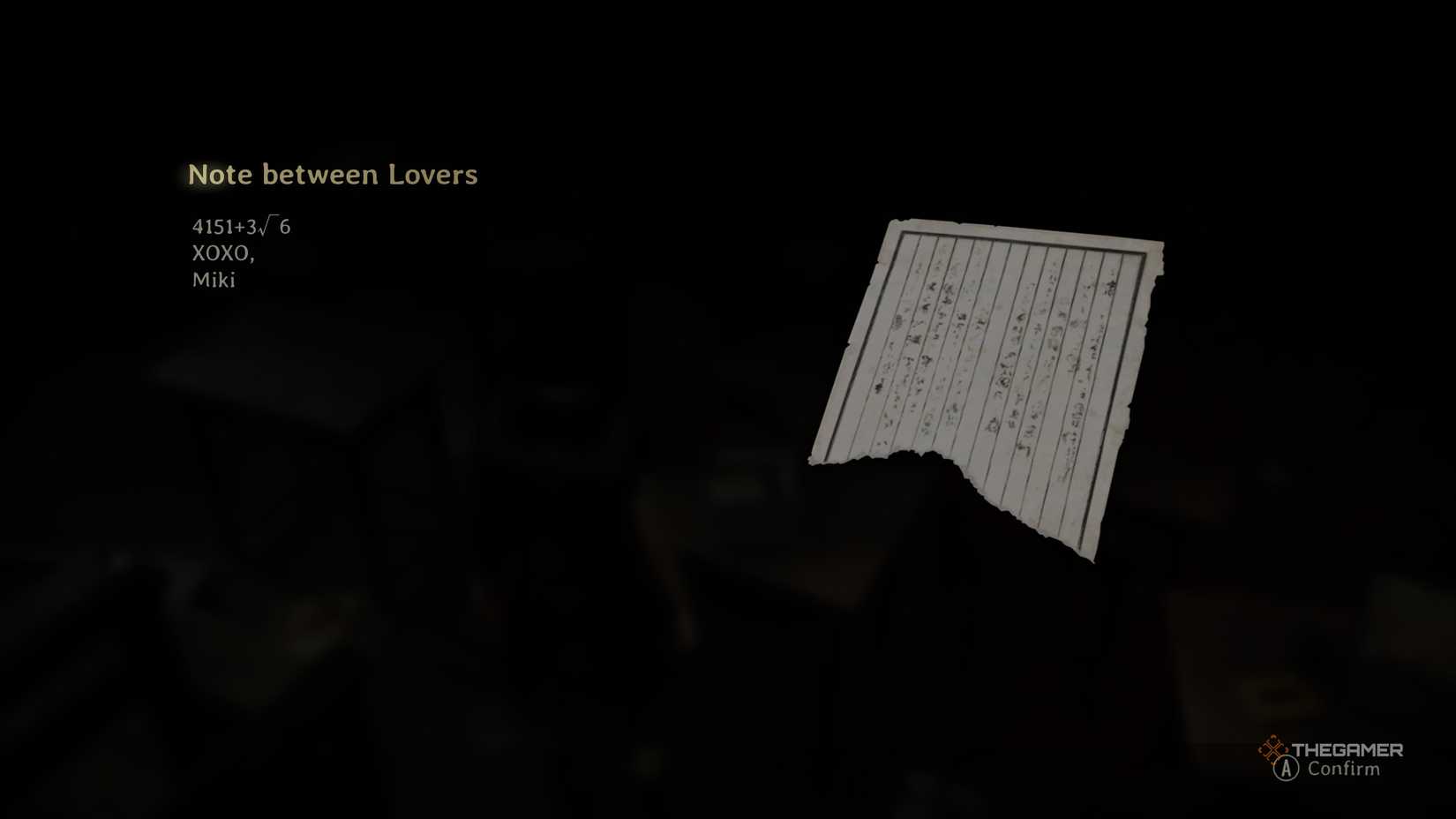 Note between lovers that shows a maths equation in silent hill f.