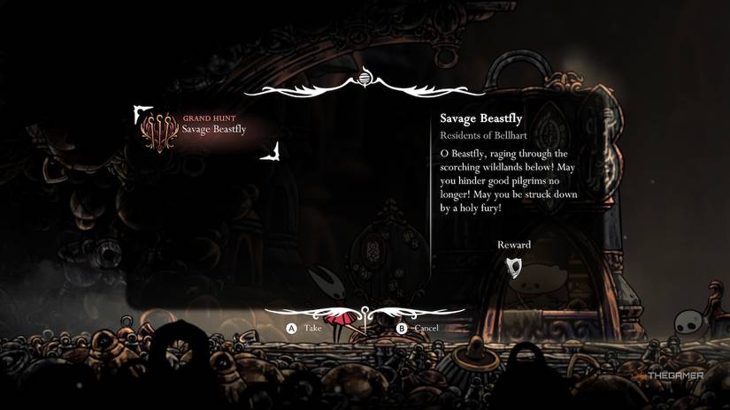 Hornet accepts the Savage Beastfly Wish in Hollow Knight: Silksong.