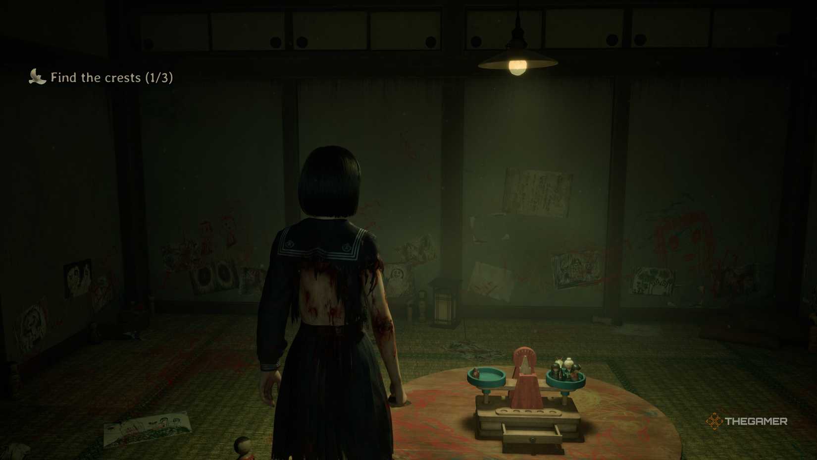 Hinako in a room with scales in silent hill f.