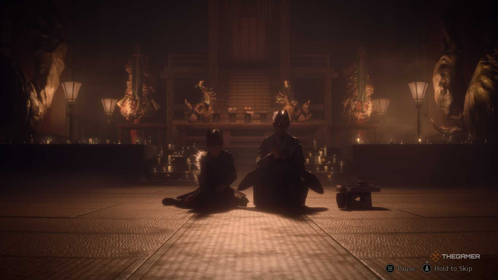 Hinako and Fox Mask sat together in Silent Hill f.