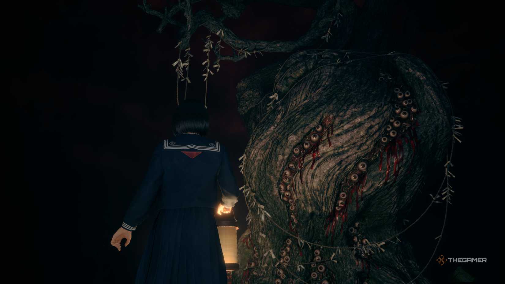 A tree bulging with eyes in Silent Hill f.