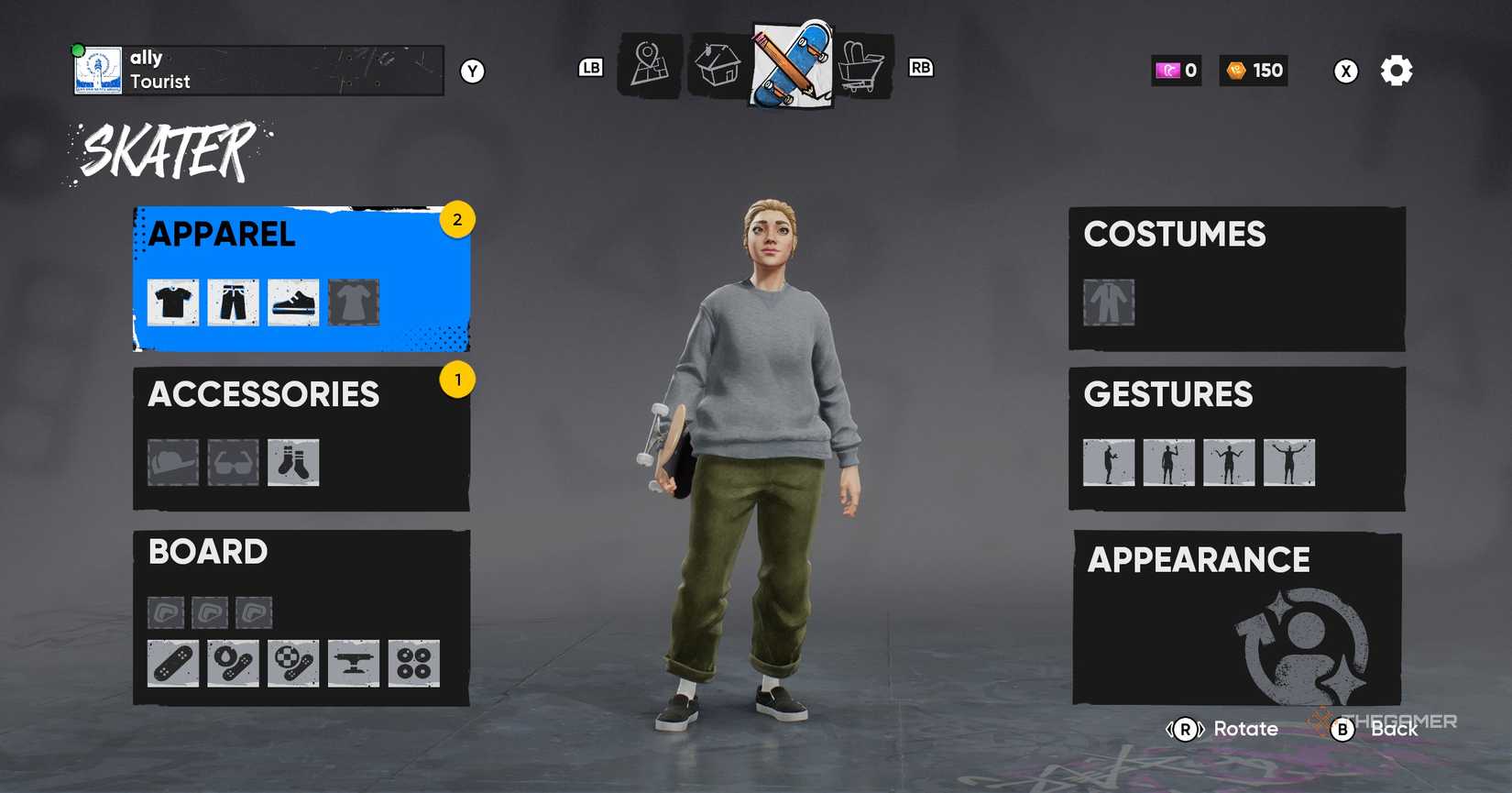 Character in the customization menu in Skate.